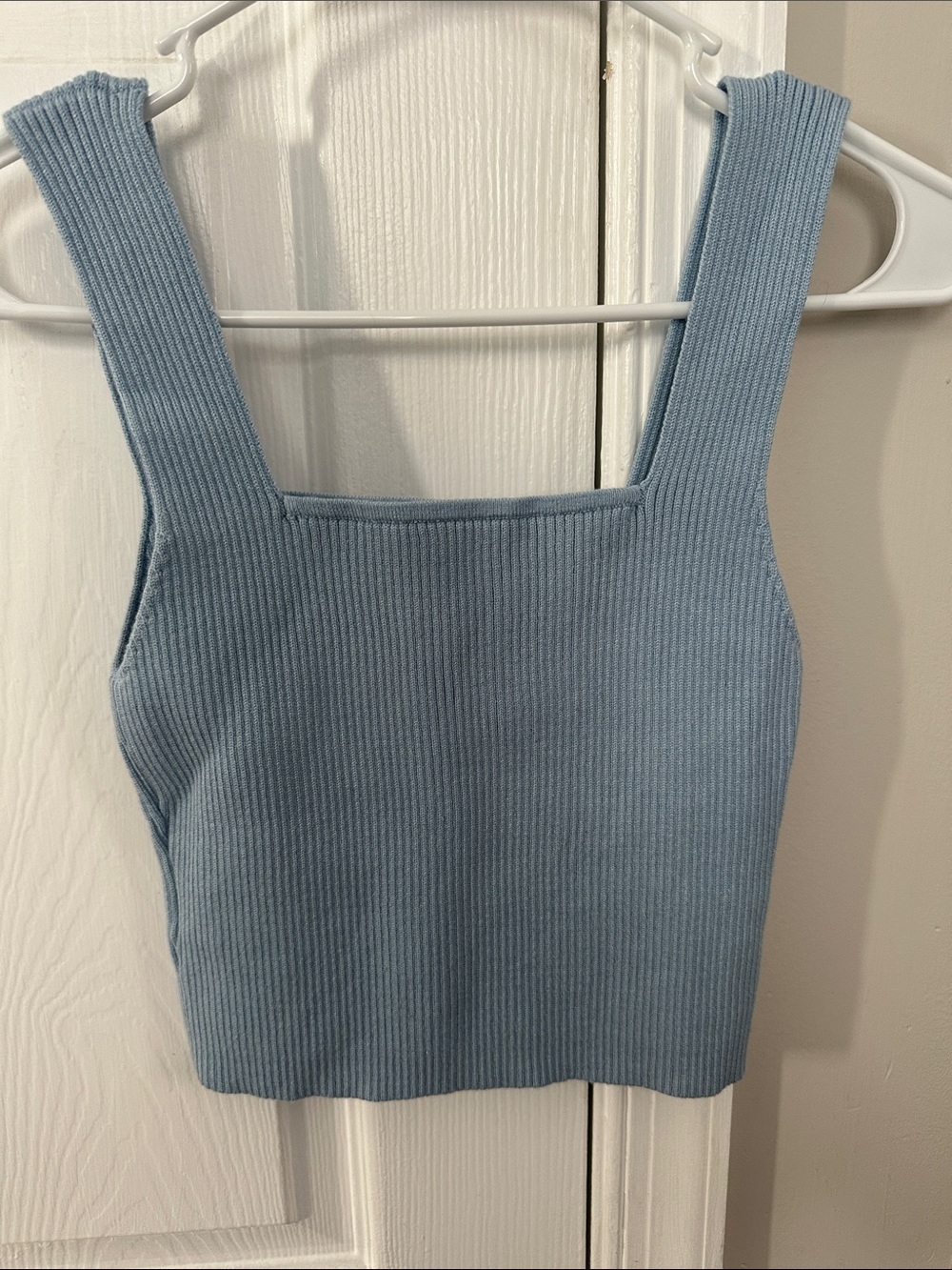 SHEIN Ribbed Square-Neck Tank Top - Light Blue